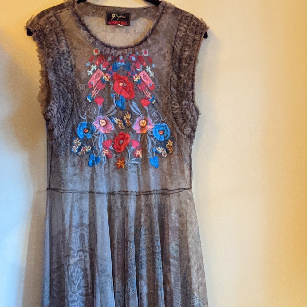 Johnny Was Biya Burnette Mesh Overlay Dress
